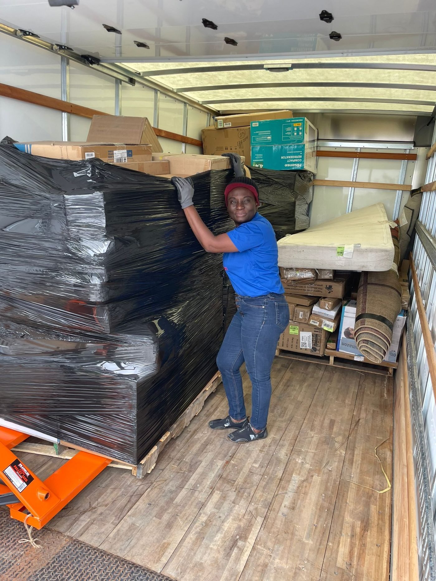 Loading wrapped goods into the truck